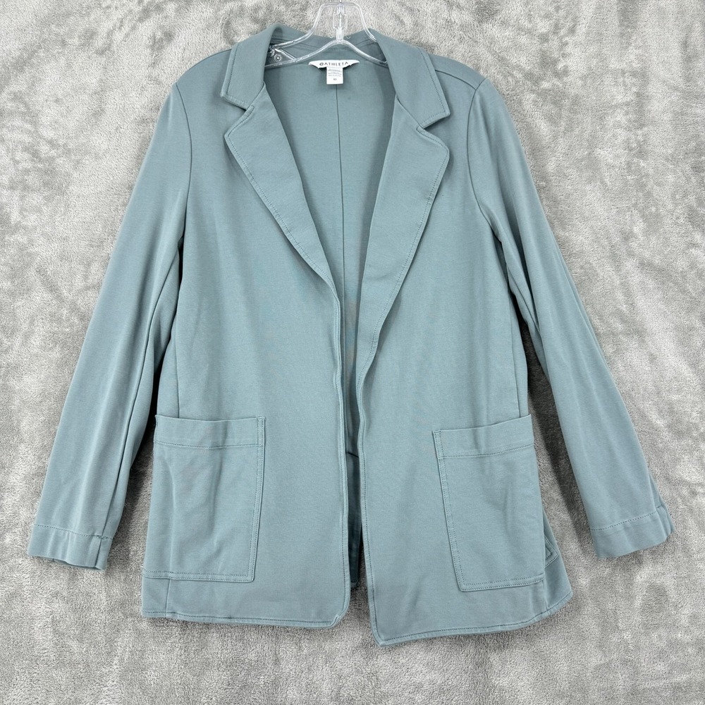 Athleta Blazer Womens 10 Eastbound Boyfriend Open Front Travel Jacket Sage Green